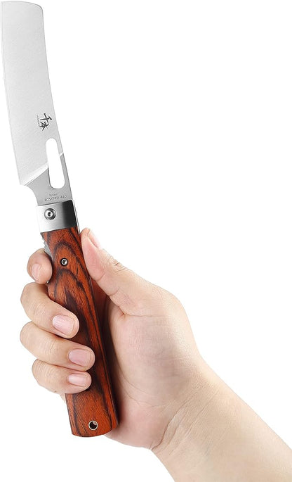 440A Stainless Steel Super Sharp Japanese Pocket Folding Chef Knife Peeling Utility Knife Color Wooden Handle Camping Travel Outdoor Portable Kitchen Knife