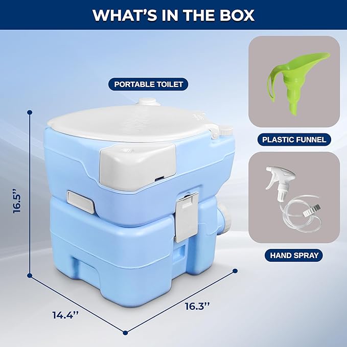 SereneLife 20L Portable Camping Toilet, 120 Flushes, Leak-Proof, Made from Durable PE Material, Detachable Waste Tank with Hand Sprayer and Phone Holder, Ideal for On-the-Go Recreational Activities