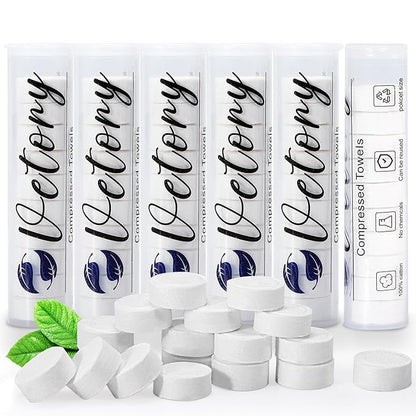 50PCS Compressed Towels,Coin Tissues,Disposable Toilet Paper Tablets with 5 Carrying Cases,Compressed Cotton Coin Tissue Towel Soft & Odor Free for Home Beauty Salon Travel Camping