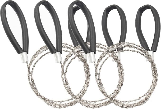 3 Pcs Hand Pocket Chainsaw Stainless Steel Emergency Saw Kit Mini Survival Wire Saw with Wire Handle for Cutting Hunting Hiking Backpacking Gear(Black)