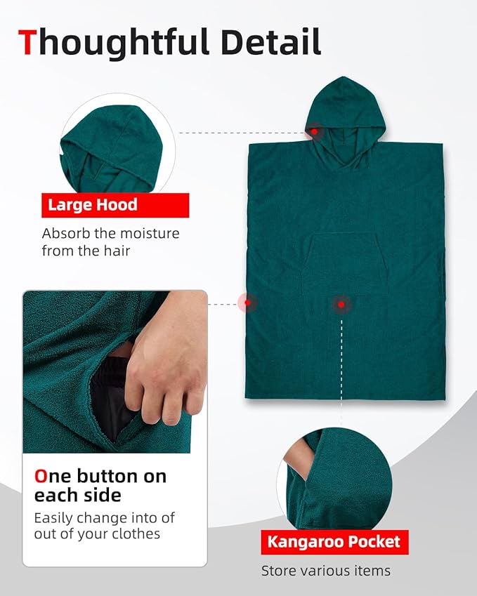 Abahub Surf Poncho Changing Robe with Hood, Thick Quick Dry Microfiber Wetsuit Changing Towel for Surfing Beach Swim Outdoor Sports Men Women, Absorbent Wearable Towel Cover Up(Sea Blue)