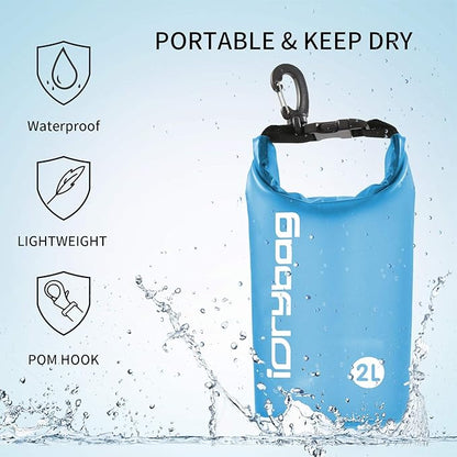 IDRYBAG Clear Dry Bag Waterproof 2L/5L/10L/15L/20L, Small Dry Sack Waterproof Bag for Kayaking