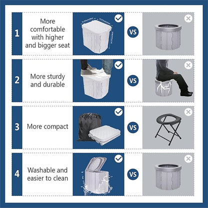 Upgrade XL Grey Portable Toilet for Camping, Portable Folding Toilet with Lid, Porta Potty Car Toilet Bucket Toilet Portable Potty for Adults, Travel Toilet for Camping Hiking,Light Gray