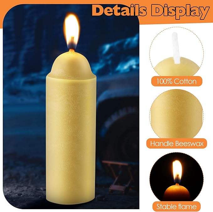 15 Pcs 15H Natural Beeswax Candles for Candle Lanterns, Emergency Candle for Outdoor Survival, Smokeless Long Lasting Candles for Emergency, Survival, Home Power Outages