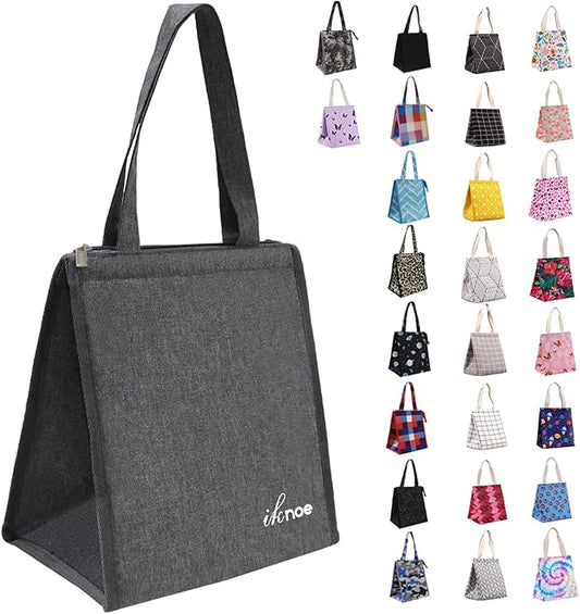 iknoe Lunch Bag Insulated Lunch Bags for Women & Men, 9L Reusable Lunch Tote, Portable Adult Thermal Large Lunch Cooler for Work Picnic Beach (Plain Grey)