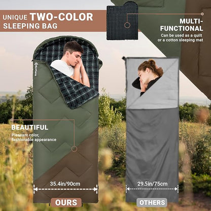 KingCamp Sleeping Bag for Adults, Cold Weather & Warm XL Big and Tall Flannel Sleeping Bags with Compression Sack Portable Waterproof Essentials Gear Accessories for Outdoor Camping