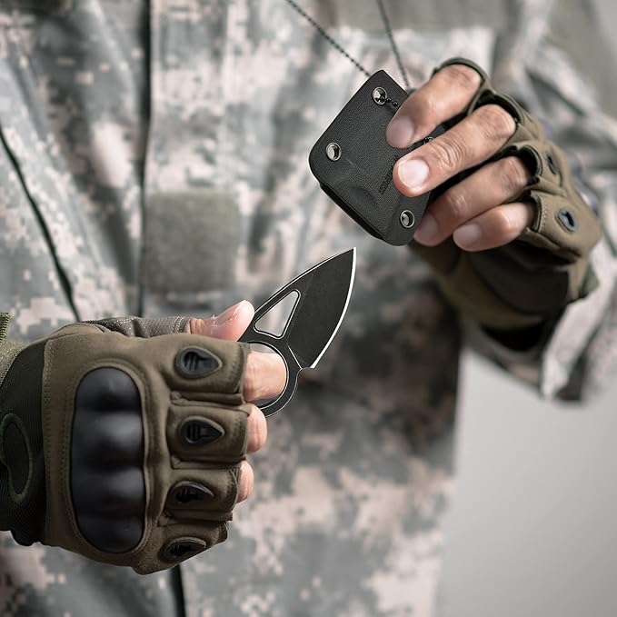 NedFoss Neck Knife with Sheath and Necklace, Spear Finger Hole Fixed Blade EDC Knife,1.9" Small Knife Necklace With Adjustable Belt Clip for Men Women, EDC Utility Knife Mini Box Cutter