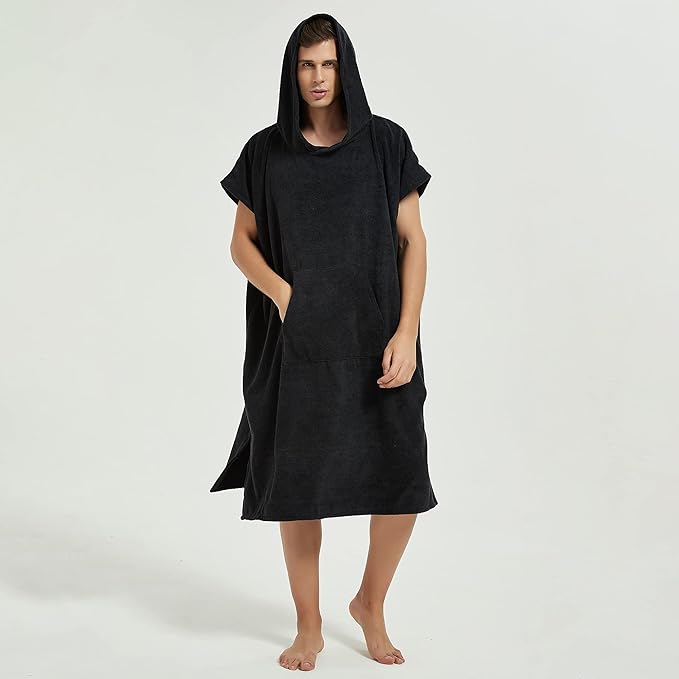 III HHONS Towel Hoodie Poncho Adult Outdoor Beach Towel Hoodie Black Coverup Robe Large Hooded Towels for Adult