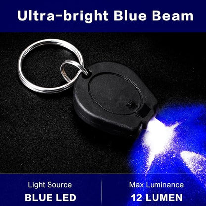 12 Pack Ultra Bright Blue Light Keychain Flashlight, Mini Blue LED Keychain Flashlight, Blue Keychain Flashlight for Night Observation
