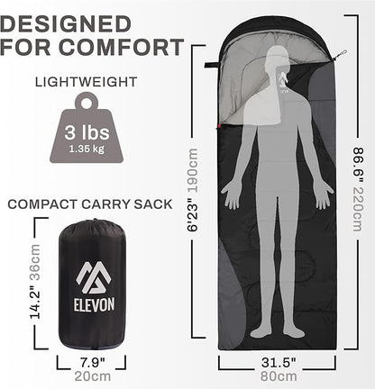 Sleeping Bag for Adults Teens Kids Cold Warm Weather, Portable Waterproof & Lightweight, Compact with Compression Sack, for 3-4 Seasons Camping, Backpacking, Hiking, Travel, Indoors Outdoors