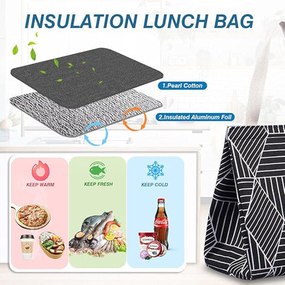 iknoe Insulated Lunch Bag for Women, 9L Sturdy Wide-Open Foldable & Portable Lunch Tote with Interior Pockets, Water-Resistant Thermal Lunch Cooler for Adults Picnic Beach (Black Rhombus)