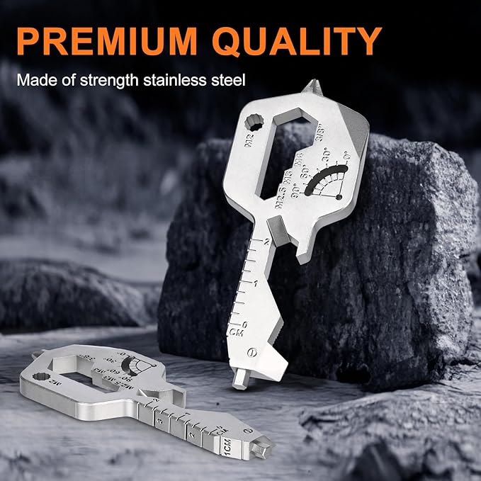20-in-1 Key Shaped Pocket Multi Tool -2Pack Versatile EDC Gadgets, Bottle Opener Keychain, Screwdriver Keychain, Ideal Gifts Multipurpose Tool, Compact EDC Keychain, Silver