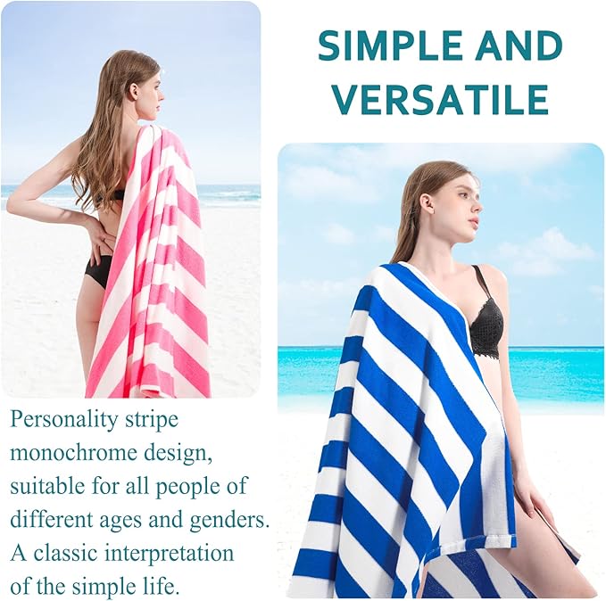 4 Packs Oversized Stripe Beach Towel Thin Terry with Towel Bands Set XL Extra Large Big Clearance Pool Travel Accessories Essentials Soft Absorbent Swim Bath Towels Bulk Men Women Adults Gift Powder