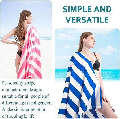 4 Packs Oversized Stripe Beach Towel Thin Terry with Towel Bands Set XL Extra Large Big Clearance Pool Travel Accessories Essentials Soft Absorbent Swim Bath Towels Bulk Men Women Adults Gift Powder