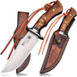 (USA 440C Steel Hunting Straight Knife + Sheath, 10.5 "Full Tang Fixed Blade, Yellow Pear Wood Handle, Outdoor, Camping and Survival, Men's, Women's cCamping Gift (WK01A)