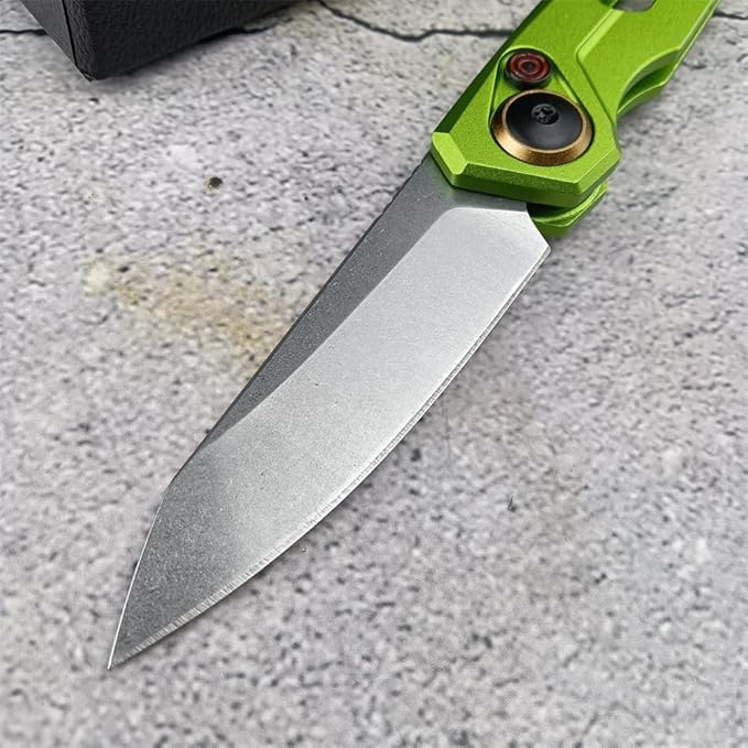 6.7in EDC Pocket Folding Knife, Assisted Button lock knife Knife for Men, 8Cr13Mov Blade, Aviation Aluminum Green Handle with Belt Clip, Portable for Camping Survival
