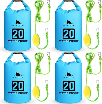 4 Set 2 in 1 Sand Anchor and Buoy Kit Floating Bag Kayak Anchor Waterproof Dry Bag for Lake Beach Boats Watercrafts Hiking Camping Water Sports Surfing Tubing Kayaking(Blue)