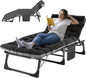 ABORON Folding Camping Cot W/Mat for Adults, Adjustable Heavy Duty Outdoor Bed,1200 D Layer Oxford Travel Camp Cots