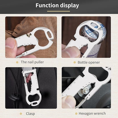 15-in-1 Carabiner Multitool with Bottle Opener, Screwdriver, Wrench - EDC Pocket Tools for Outdoor Camping Gadgets - Suitable for Men and Women 2pcs