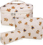 3PC Makeup Bag Set, Quilted Makeup Bag, Large Floral Cosmetic Bag for Women, Cute Cotton Makeup Bags, Flower Travel Toiletry Organizer Bag (Bear)