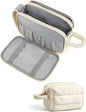 BAGSMART Travel Toiletry Bag for Women, Puffy Cosmetic Makeup Bag Organizer, Large Wide-open Travel Organizer for Toiletries, Dopp Kit Water-resistant Makeup Case for Accessories-Beige