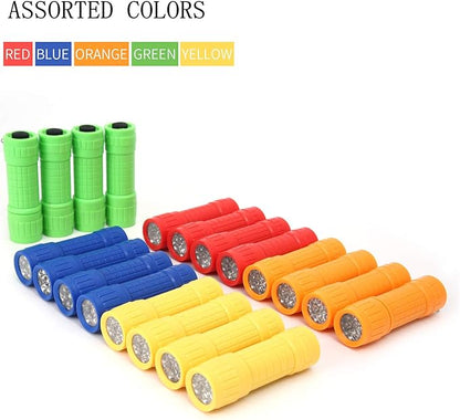 30-Pack Small Mini Flashlight Set, 5 Colors, 9-LED Handheld Flashlight with Lanyard,90-Pack AAA Battery Included for Kids/Night Reading/Party/Camping/Emergency/Hunting(30 Pack)
