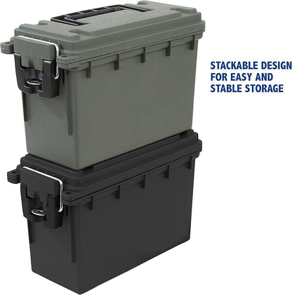 Sheffield 12629 Ammo Storage Box, Stackable .30 Cal Field Boxes, Water and Dust Resistant, Lockable, Made in USA, Black (Pack of 6)