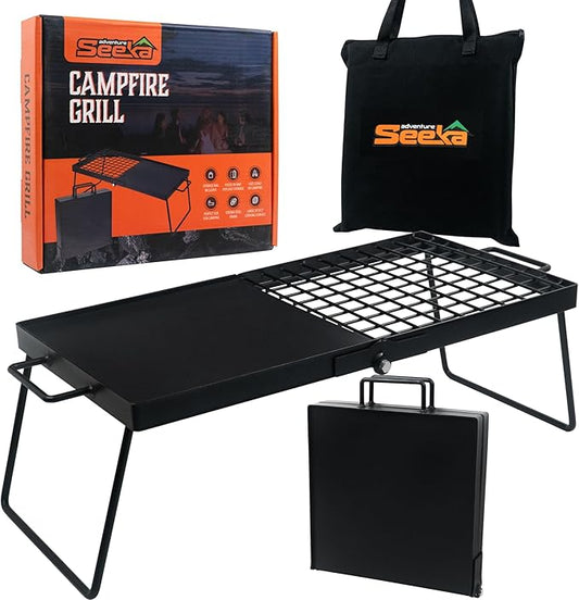 Heavy Duty 24" Folding Campfire Grill, Camp Fire Grill With Folding Grill Design For Compact Storage. Campfire Grill Grate And Griddle For Versatile Campfire Cooking