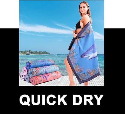 2 Packs Luxury Oversized Microfiber Beach Towel 32x63 Inch Shark, Double Sided Quick Dry Sandrpoof Compact, Adult Extra Large Chair Towel Over Bulk Set Sand Free Thin Sand Repellent Anti Repels