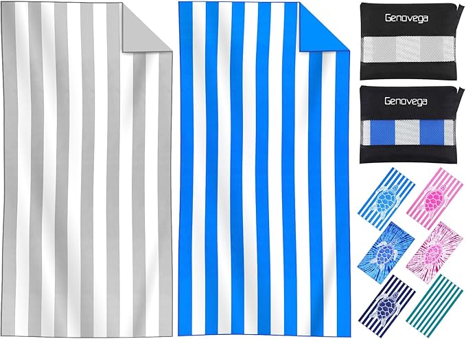2 Packs Microfiber Oversized Lightweight Thin Beach Towel Sandproof Compact Quick Dry Clearance Towels Extra Large Sand Free Pool Travel Beach Essentials Accessories Women Adult Gift Blue Grey