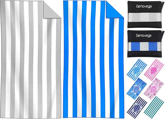 2 Packs Microfiber Oversized Lightweight Thin Beach Towel Sandproof Compact Quick Dry Clearance Towels Extra Large Sand Free Pool Travel Beach Essentials Accessories Women Adult Gift Blue Grey