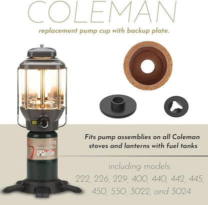 3000005094 For Coleman Lantern Stove Pump Cup Replacement Kit with Leather Pump Cap,Metal Nut and Plastic Cap for Air Seal (Compatible with Coleman Multiple Models)-2 Pack