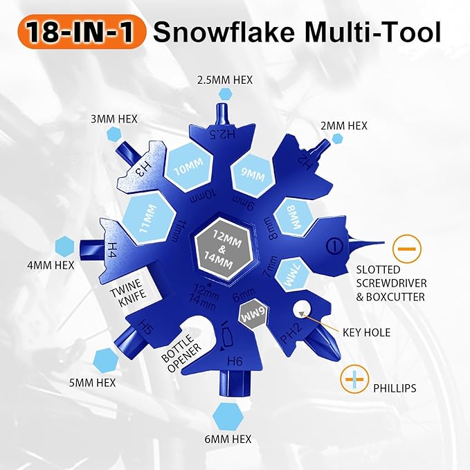 18 in 1 Snowflake Multi Tool, Phillips Flat Screwdriver Kit/Wrench/Bottle Opener, EDC Camping Gear, Gifts for Men (Blue)
