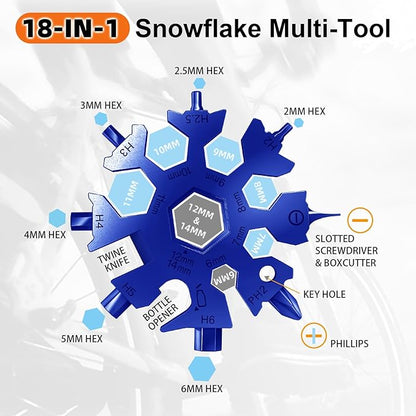 18 in 1 Snowflake Multi Tool, Phillips Flat Screwdriver Kit/Wrench/Bottle Opener, EDC Camping Gear, Gifts for Men (Blue)