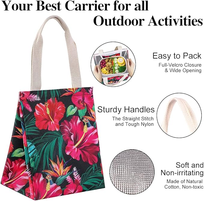 iknoe Lunch Bag Insulated Lunch Bags for Women & Men, 9L Reusable Lunch Tote, Portable Adult Thermal Large Lunch Cooler for Work Picnic Beach (Botanic)