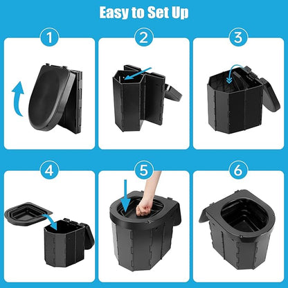 Portable Camping Toilet for Adults with Reusable Collapsible Liner for Camping, Hiking, Fishing, Long Road Trips, Outdoor Activities