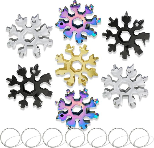 18-in-1 Snowflake Multi Tool Portable Stainless Steel Snowflake Bottle Opener/Flat Phillips Screwdriver Kit/Wrench Tools for Outdoor Camping Tool ,Christmas Gift (1Gold+2Silver+2Black +2Colorful)