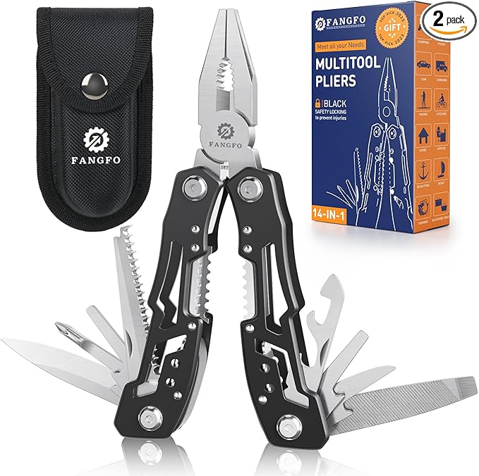 2 Pcs 14-In-1 multi tool pocket knife, Multi tool with Safety Locking Stainless Steel,