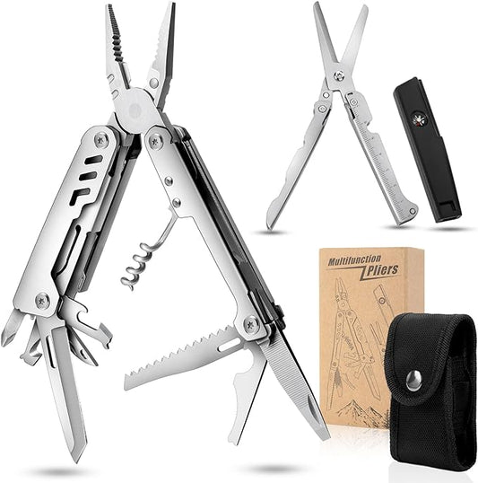 24-in-1 Multitool, AWY68ZMGO Multitool Plier with Scissor, Saw, Screwdriver, Fire Starter, Whistle, Security Lock, etc. Multitool Knife for Camping, Hiking, Simple Repair, Gift for Friend
