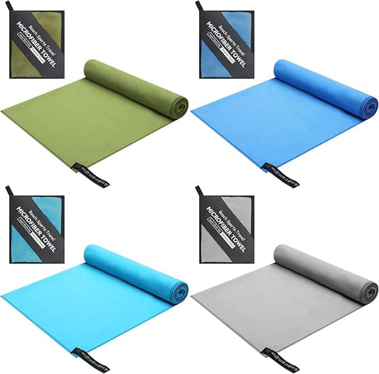 4 Pcs Microfiber Towel 48" x 24" Quick Dry Towel Sports Camping Towel Lightweight Soft Microfiber Gym Towel Absorbent Fast Drying Travel Towel for Beach Yoga Swimming Backpacking Workout, 4 Colors