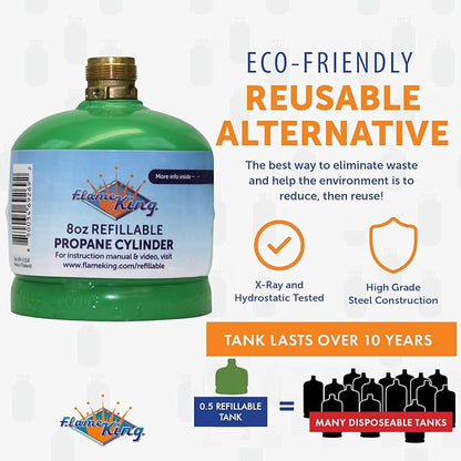 Flame King FK-0.5LB-2 (1/2LB) Refillable Empty Propane Cylinder Tank for Small Propane Lamps, Lanterns and Camp Stoves (2-pack)