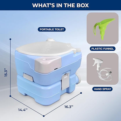 SereneLife 15L Portable Camping Toilet, 120 Flushes, Leak-Proof, Made From Durable PE Material, Detachable Waste Tank with Hand Sprayer and Phone Holder, Ideal for On-the-Go Recreational Activities