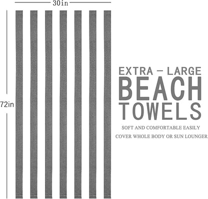 4 Packs Oversized Stripe Beach Towel Thin Terry with Towel Bands Set XL Extra Large Big Clearance Pool Travel Accessories Essentials Soft Absorbent Swim Bath Towels Bulk Men Women Adults Gift Grey