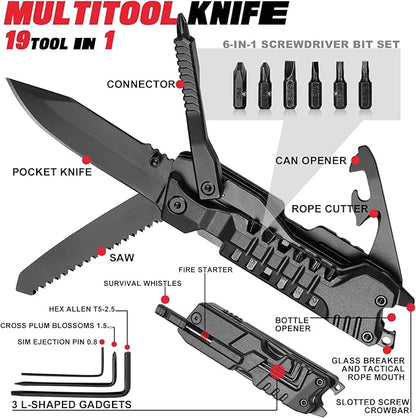 19 In 1 Multitool Pocket Knife - EDC, Outdoor, Camping Gear, Pocket Knife for Men, Brother, Uncle, Grandpa, Cool Gadgets Gifts Idea, Stocking Stuffers for Christmas, Birthday, Fathers day
