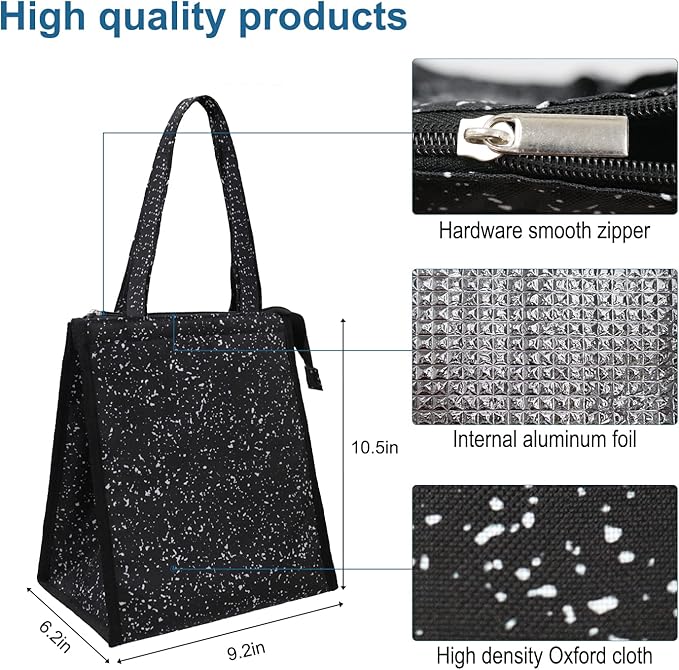 iknoe Lunch Bag Insulated Lunch Bags for Women & Men, 9L Reusable Lunch Tote, Portable Adult Thermal Large Lunch Cooler for Work Picnic Beach (Bright Black)