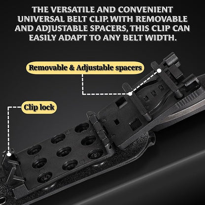OERLA TAC DE-0014 Fixed Blade Outdoor Duty Knife 420HC Stonewashed Stainless Steel Field Knife Straight Camping Knife with G10 Handle Waist Clip EDC Kydex Sheath (Black)
