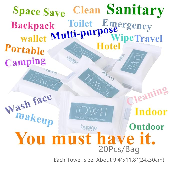 Compressed Towel Tablets - Disposable Travel Towels Face Wipes Cotton Coin Tissue for American Camping Hiking Sports Outdoors Gears Portable Compact Toilet Papers Reusable Washcloths 20 Pieces