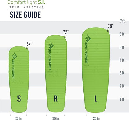 Sea to Summit Comfort Light Self-Inflating Foam Sleeping Pad for Camping and Backpacking, Regular (72 x 20 x 2 inches)