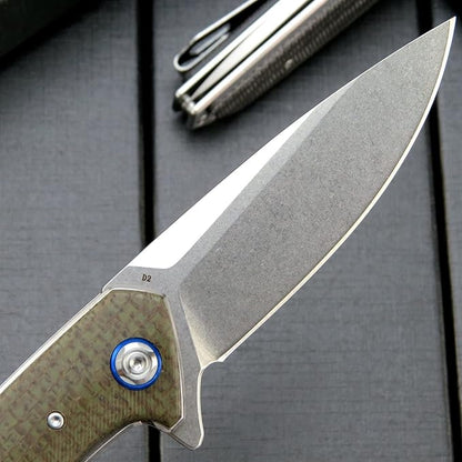Eafengrow EF972 Folding Knife, D2 Steel Blade Micarta Handle Pocket Knife Folder for Outdoor Camping Hiking Working EDC Tool Knife(army green)