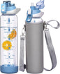 32 oz Sports Glass Water Bottle with Straw and Time Marker, Large Resuable Motivational Glass Drinking Bottle for Infused Water, Fruit, Smoothie, Coffee